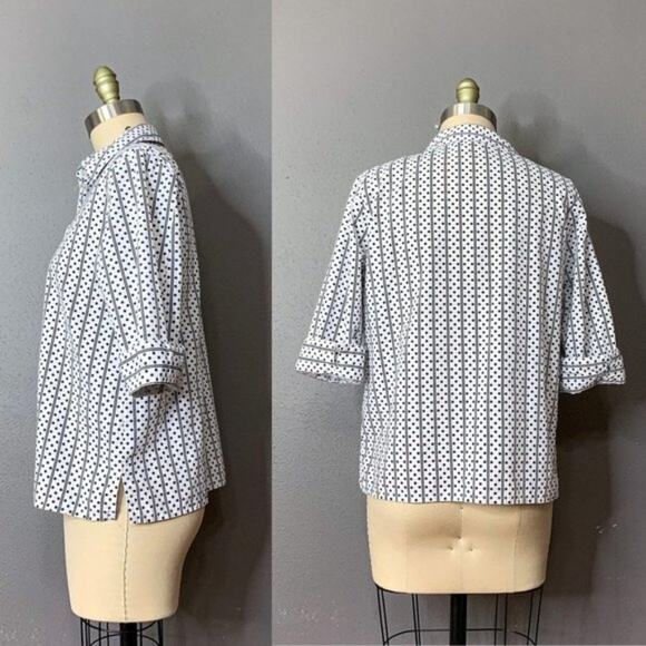 VINTAGE 90s {Alia Sport} Striped Polka Dot Button-Up Shirt 8 Petite Medium 8P - Picture 4 of 6